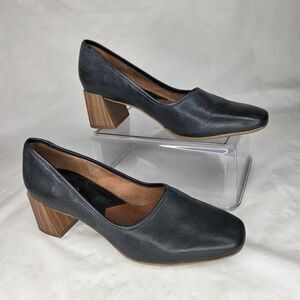 Franco Sarto Neveah Womens Size 7.5 M Black Leather Chunky Block Heeled Pumps